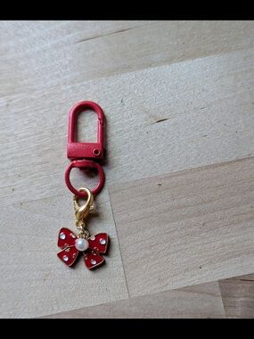 Red Bow Charm Keychain with Gold Accents